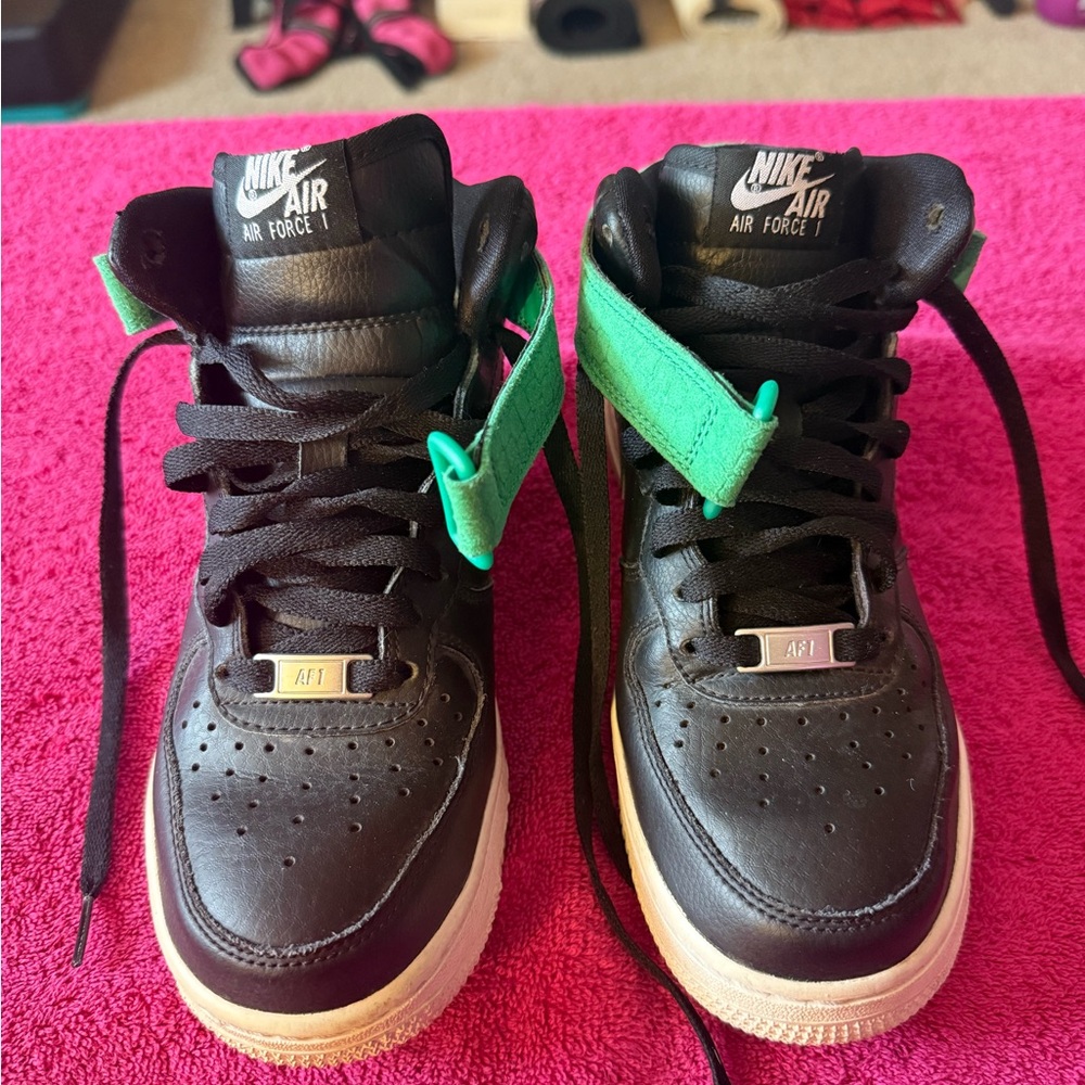 Nike Air Force 1 High Black Sneakers with Green Strap